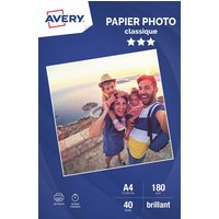 Avery Papier Photo Classique Jet d'encre A4, Blanc, Brillant, 180 g/m² (20 feuilles)